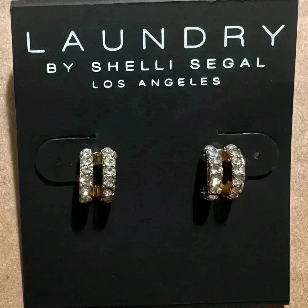 Laundry by Shelli Segal Mini Pave Gold Hoop Earrings